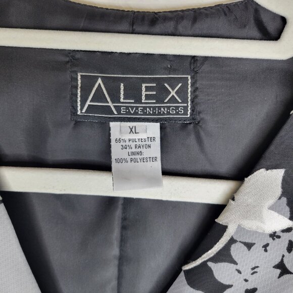 Alex Evenings Women's XL Jacket Black Silver Flowers Short Sleeve - Picture 5 of 5